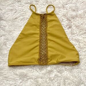 Acacia Swimwear Mustard Halter Crochet-Trim Bikini Top